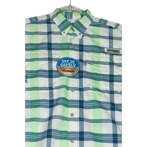 Columbia PFG NWT Omni Shade UPF 30 Men's M  Blue Green Vented Fishing Shirt Plai - Picture 1 of 9